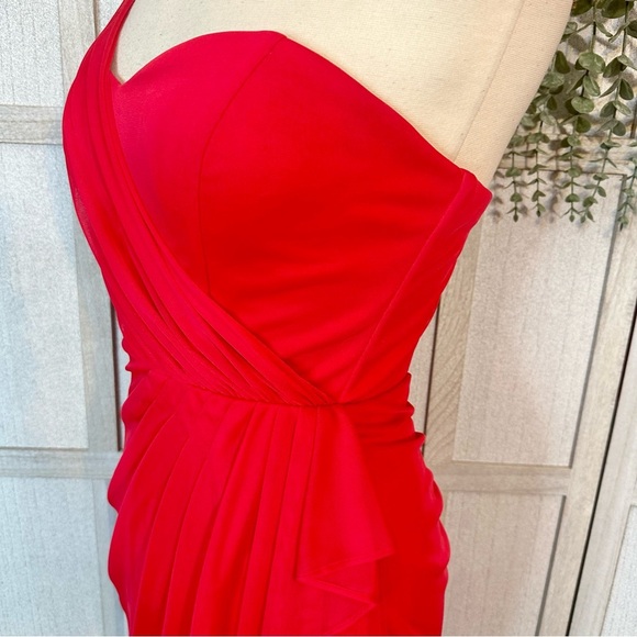 Vintage Cache Mini Cocktail Dress 90s Short Red Rhinestone One Shoulder Size 6 - Picture 4 of 10